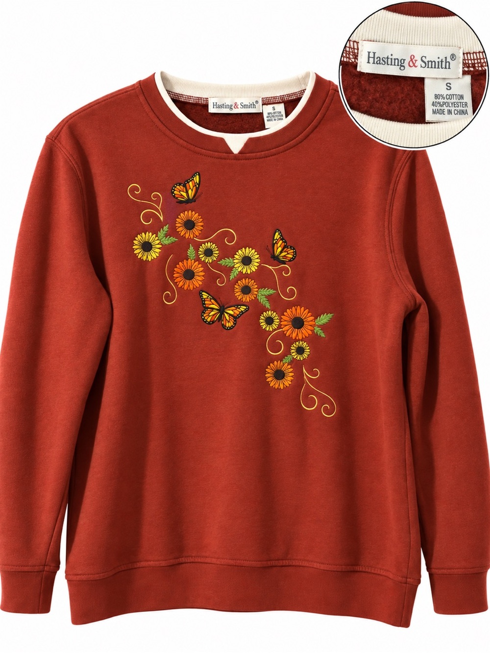 VTG Hasting & Smith Butter Mom Embroidered Butterfly Fall Sweatshirt Size S